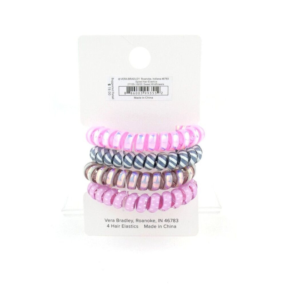 Vera Bradley Sweet Wildflower Spiral Hair‎ Elastics Set of 4 NWT - Picture 2 of 2